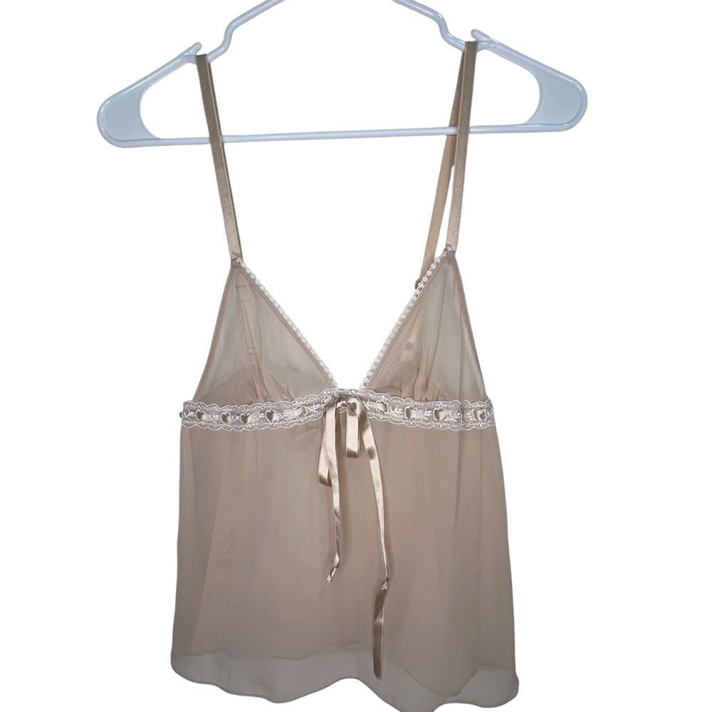 Intimissimi Sheer Light Beige Camisole Lace Trim Pull Bow Tie Women’s Sz S
